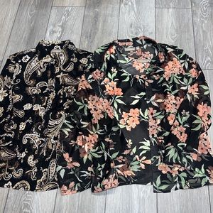 Lot Of 2 Croft & Barrow Size L Sheer Button Floral Blouse/3/4 Sleeve Paisley